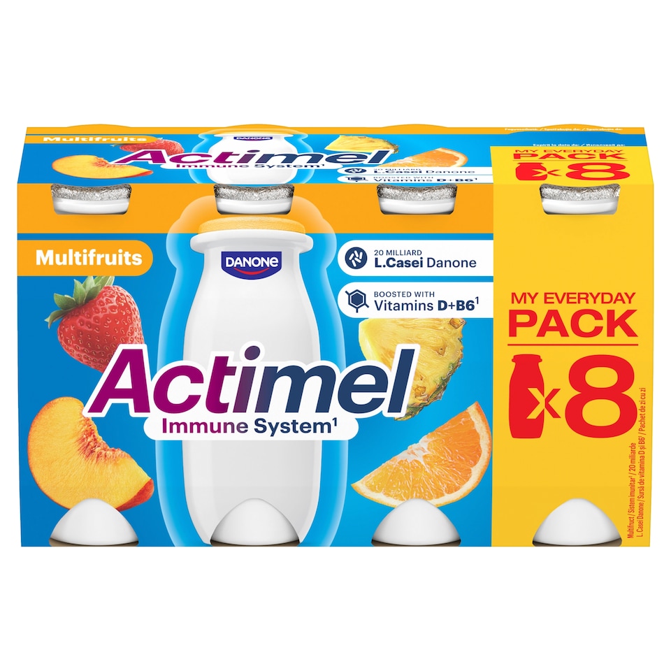 Danone Actimel Mixed Fruit-Flavored Low-Fat Yogurt-Based Drink 8 x 100 g (800 g)