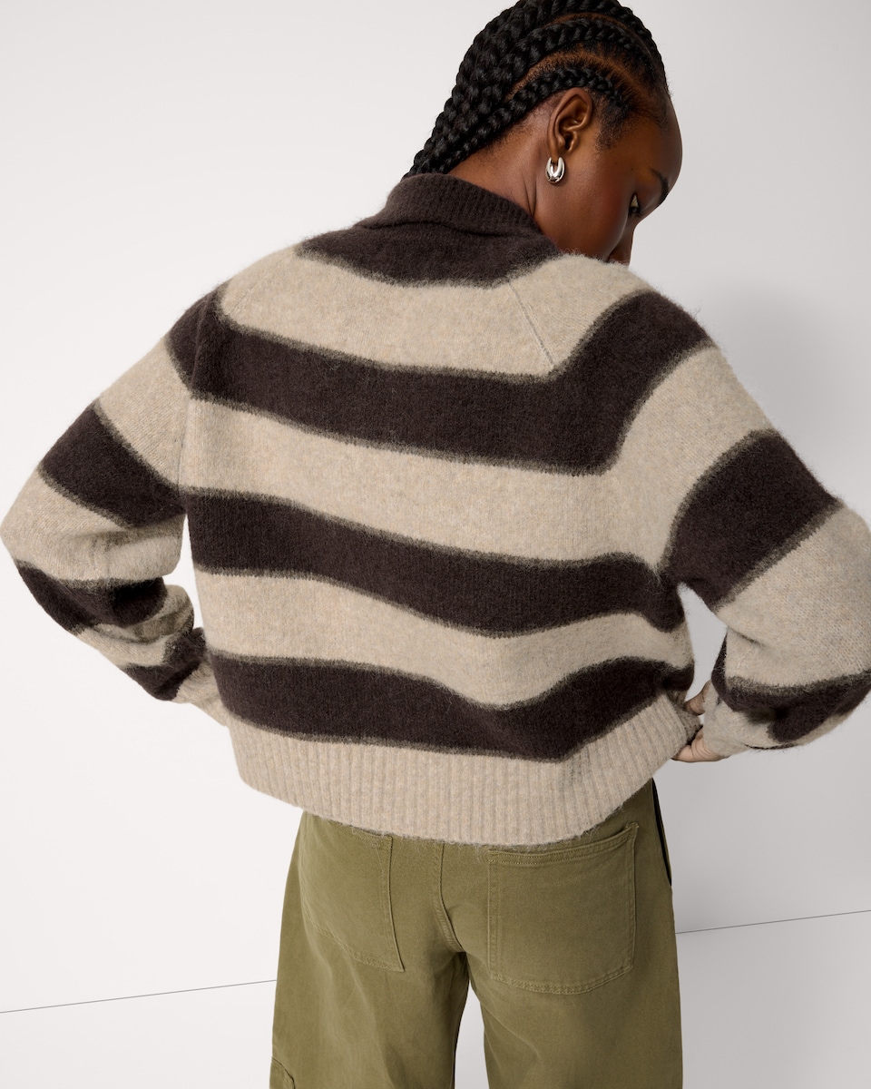 image 1 of F&F Striped Collared Jumper in Mink