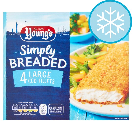 Youngs Simply Breaded 4 Large Cod Fillets 440G Tesco Groceries