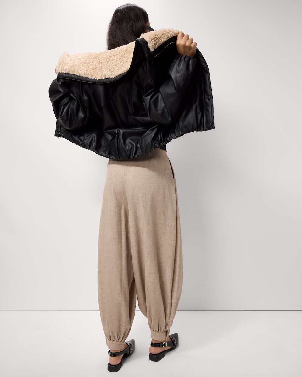 image 1 of F&F Belted Balloon Leg Trousers in Beige