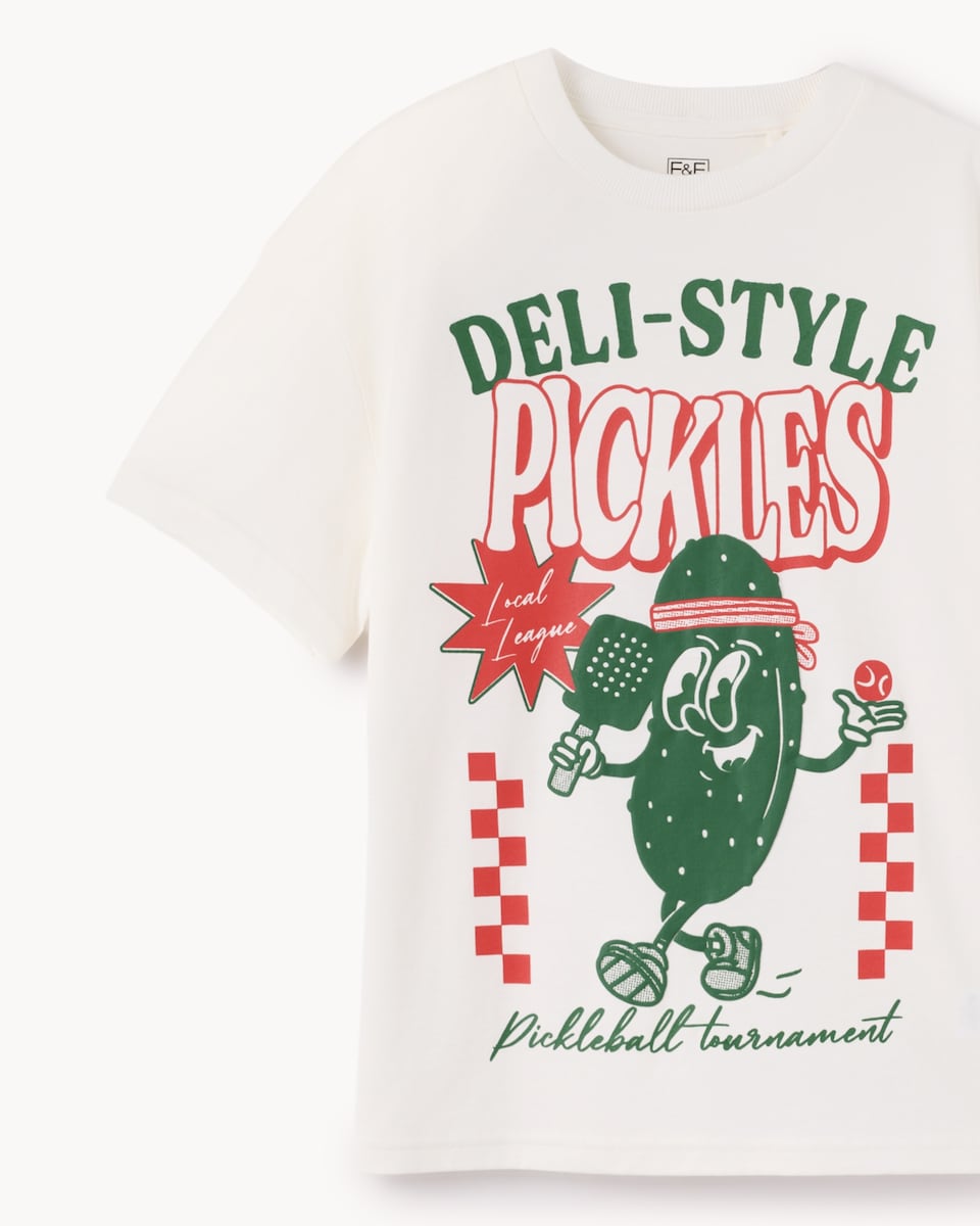 image 1 of F&F Boys Pure Cotton Pickle T-Shirt in Cream