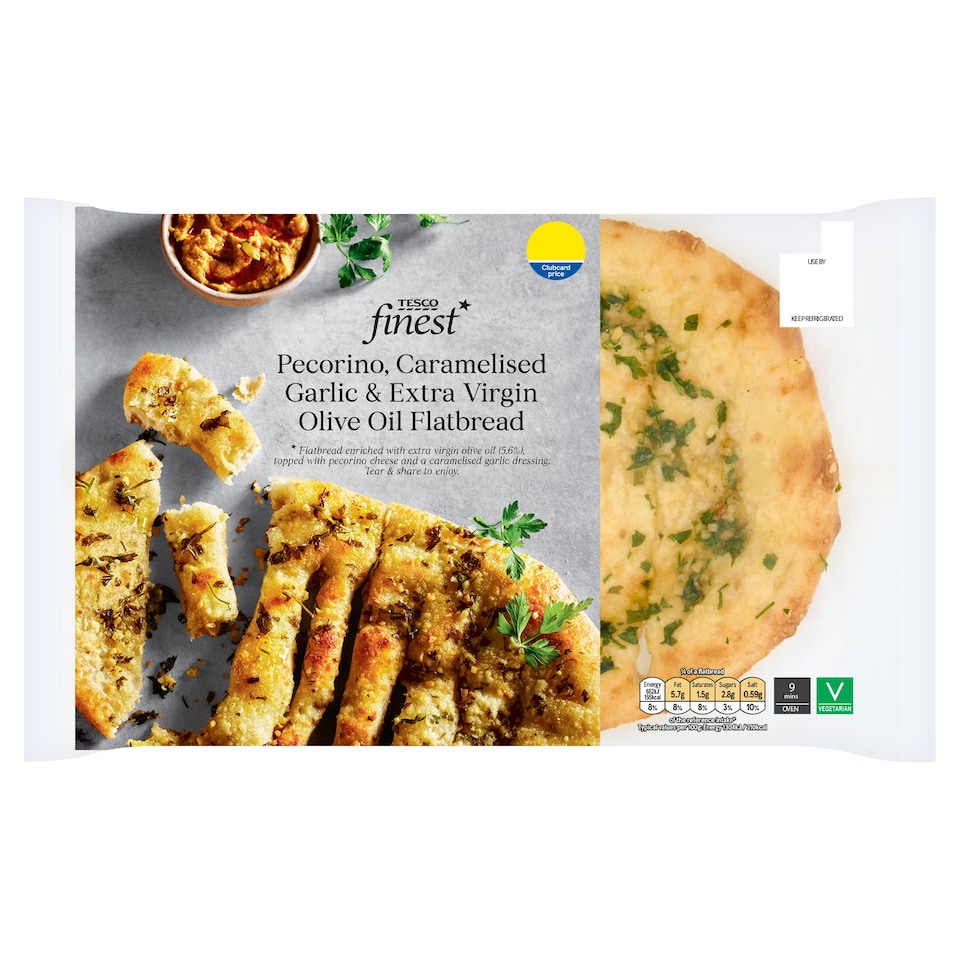 Tesco Finest Pecorino, Caramelised Garlic & Extra Virgin Olive Oil Flatbread 220g