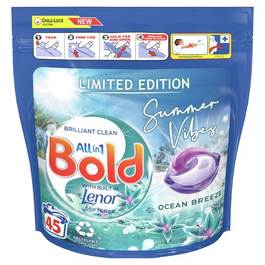 Bold 2 In 1 Washing Pods Ocean Breeze 45Wash 1129.5G Tesco Groceries