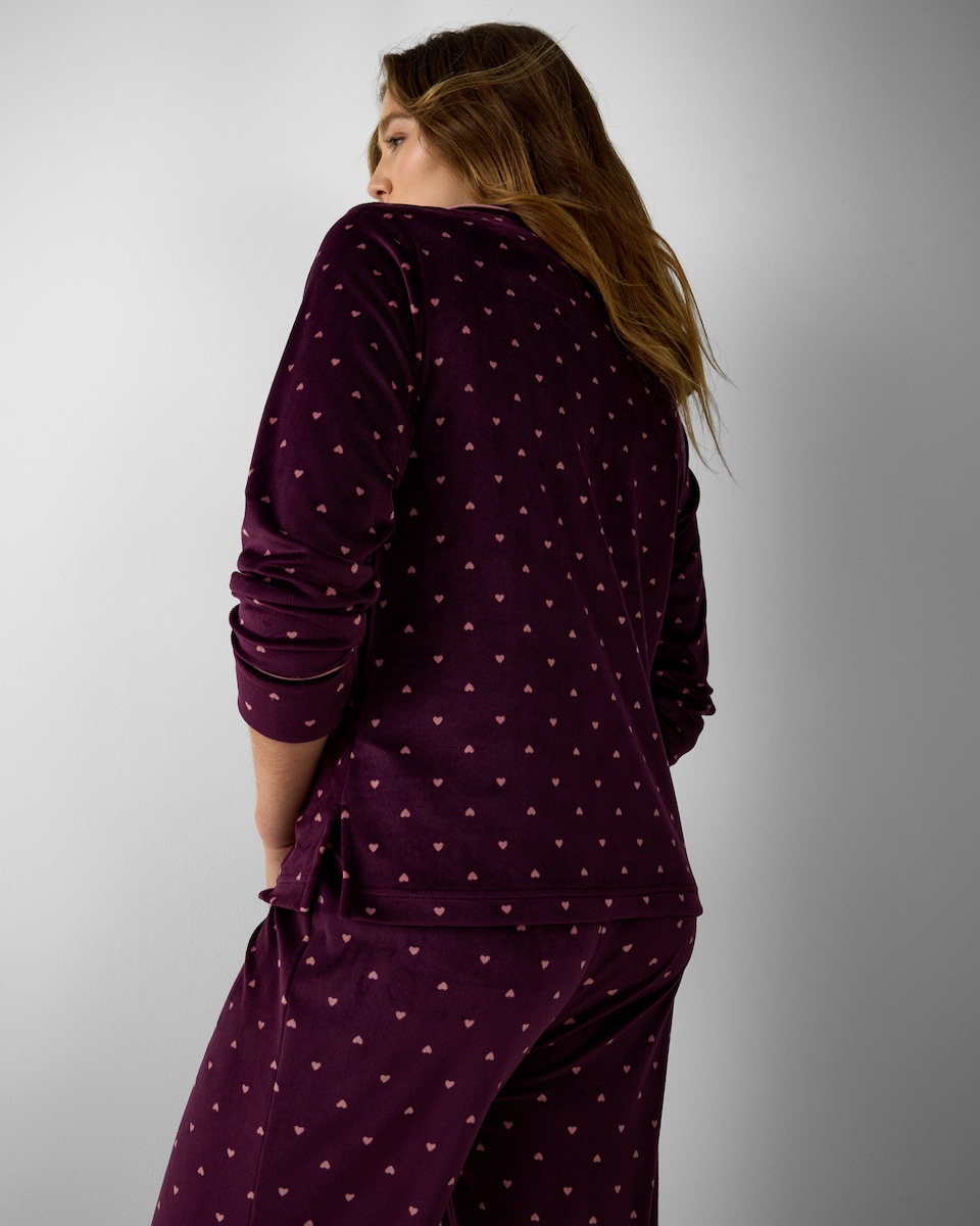 image 1 of F&F Fleece Heart Revere Pyjama Set in Burgundy