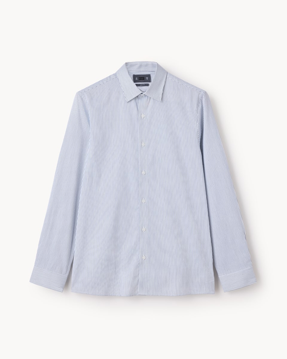 image 1 of F&F Pure Cotton Striped Slim Fit Shirt in Multi White