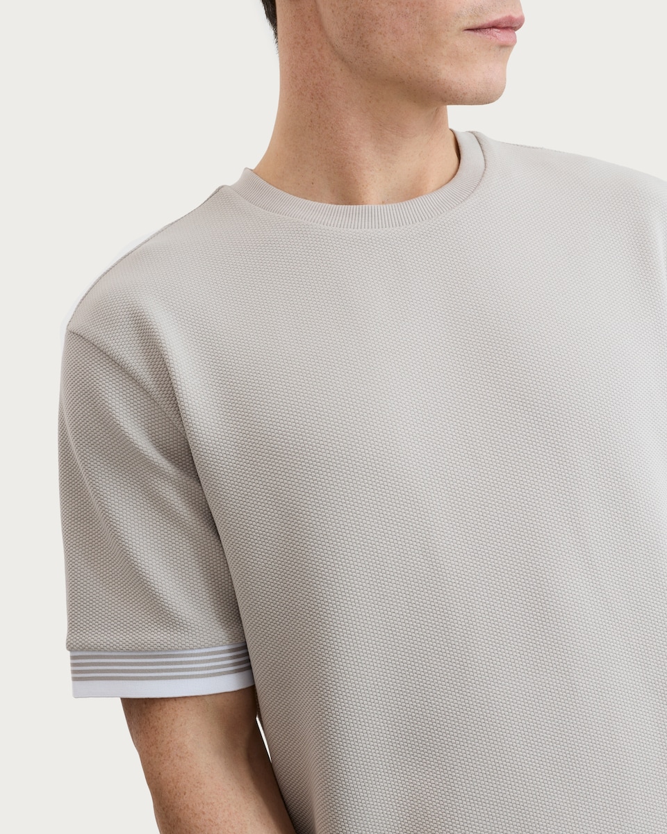 image 1 of F&F Textured Stripe Print Short Sleeved T-Shirt in Stone