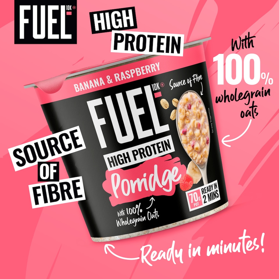 image 1 of FUEL10K Banana & Raspberry Protein Porridge Oat Cereal Pot 70g