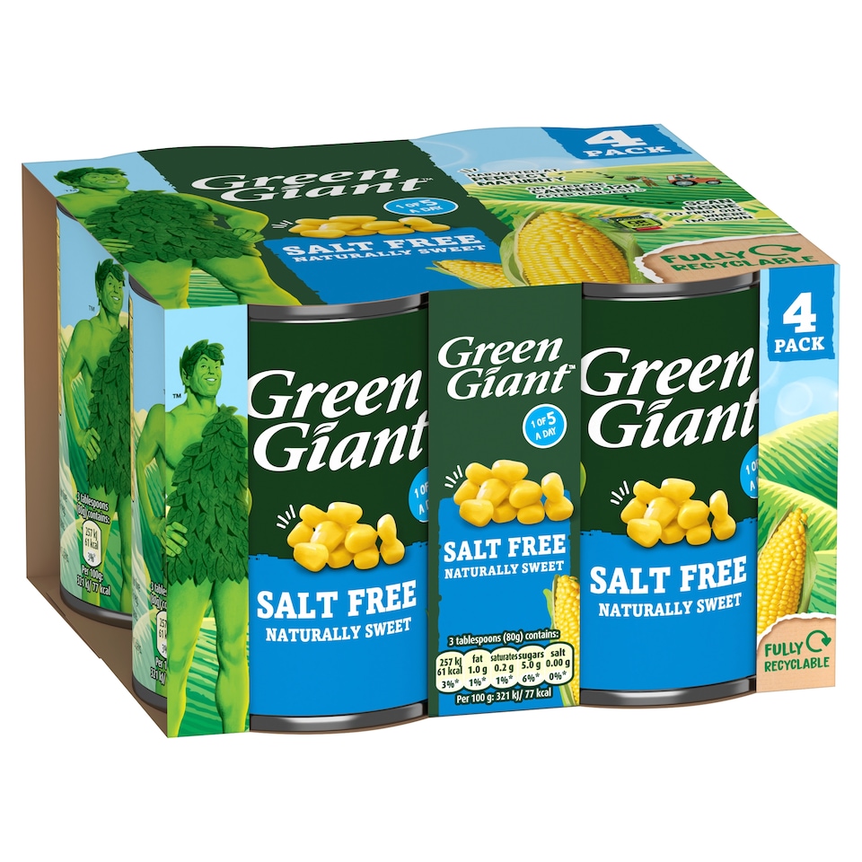 GREEN GIANT SALT FREE SWEETCORN 4 x 198g