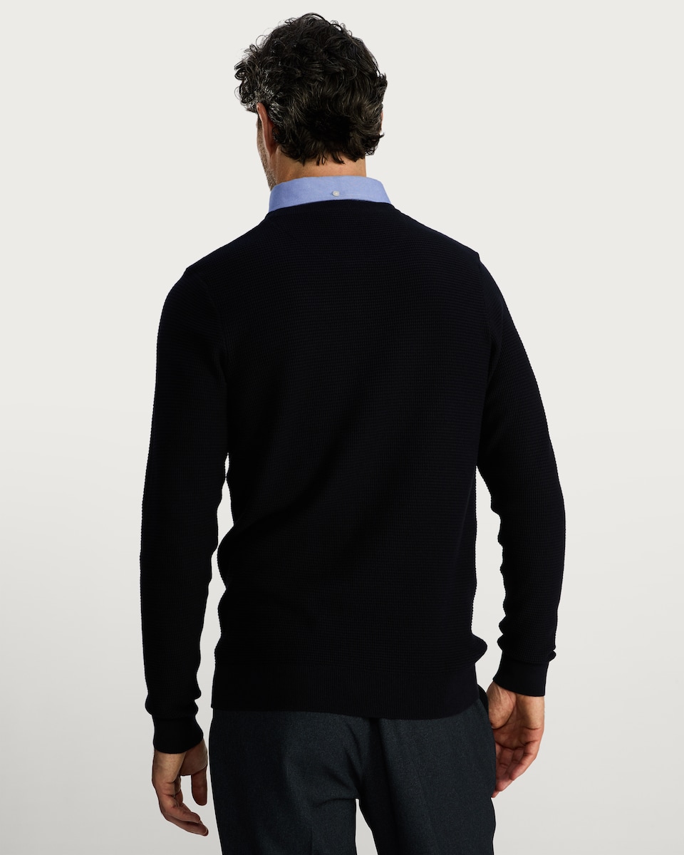 image 1 of F&F Pure Cotton Textured Integral Collar Jumper in Navy