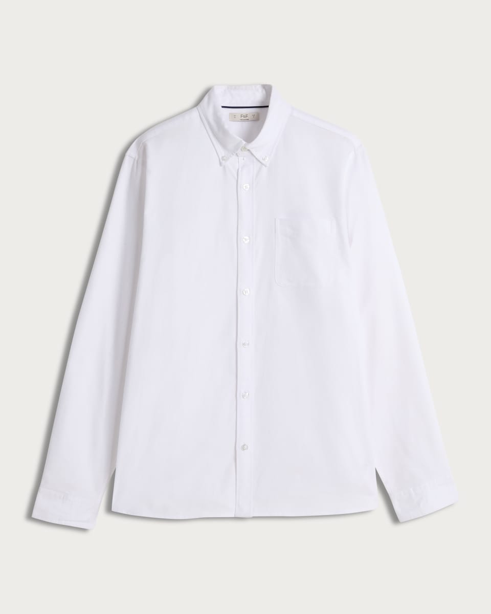 F&F Pure Cotton Brushed Button Down Oxford Shirt in White