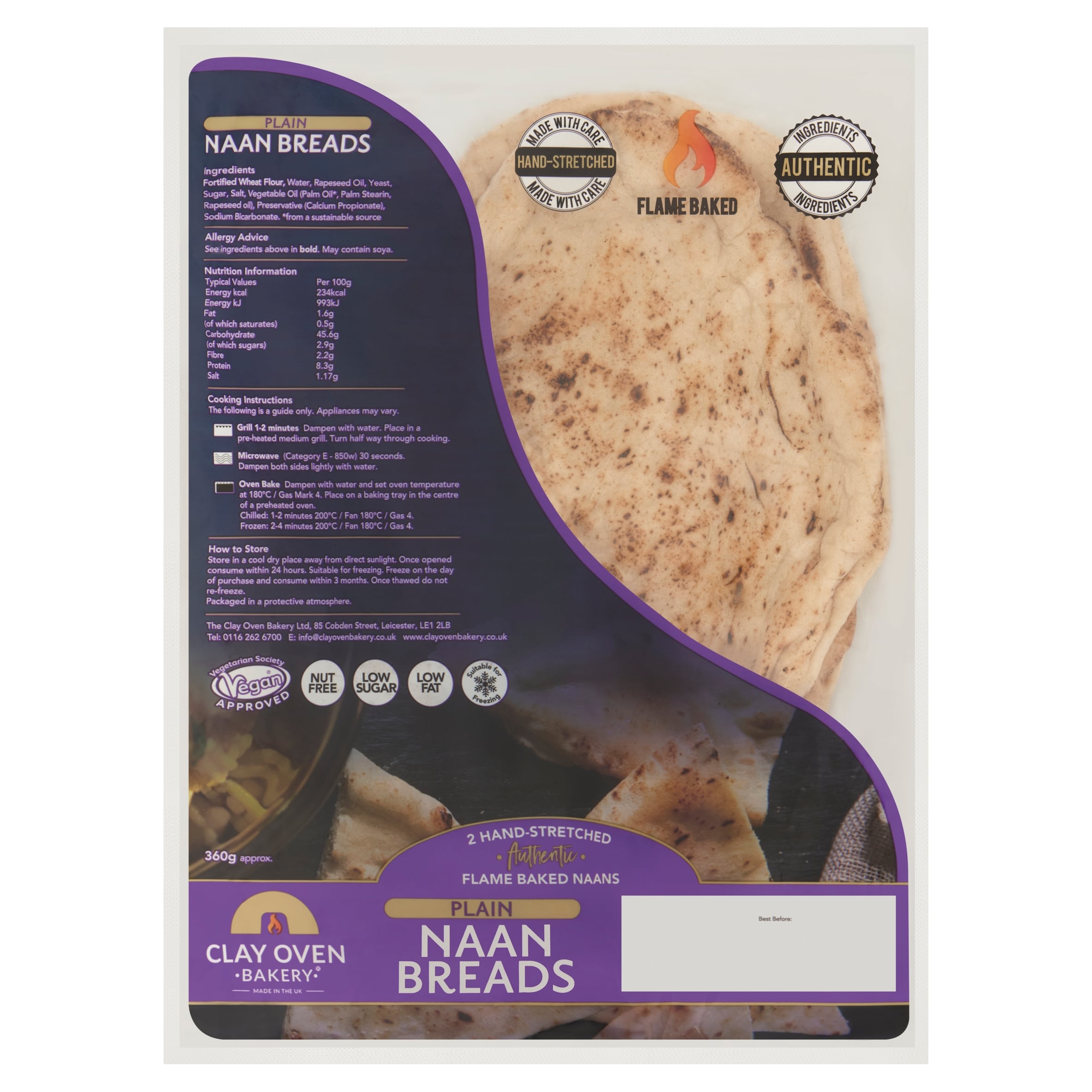 Clay Oven Bakery Plain Naan Bread 2 Pack 360g