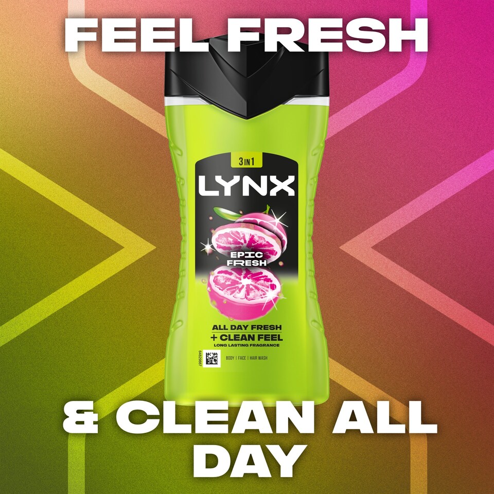 image 1 of Lynx 3 In 1 Epic Fresh Body Face Hair Wash 225Ml