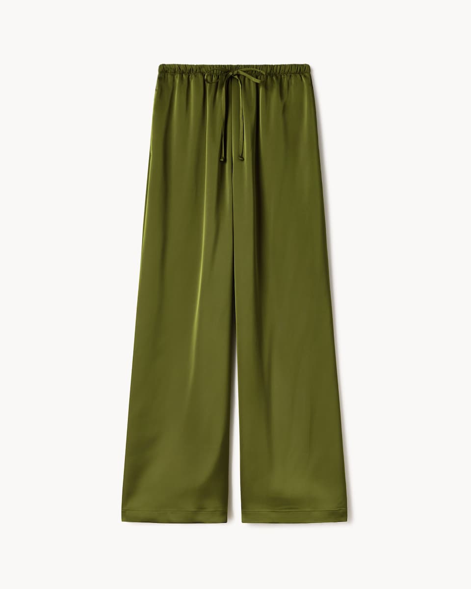 image 1 of F&F Satin Wide Leg Trousers in Olive