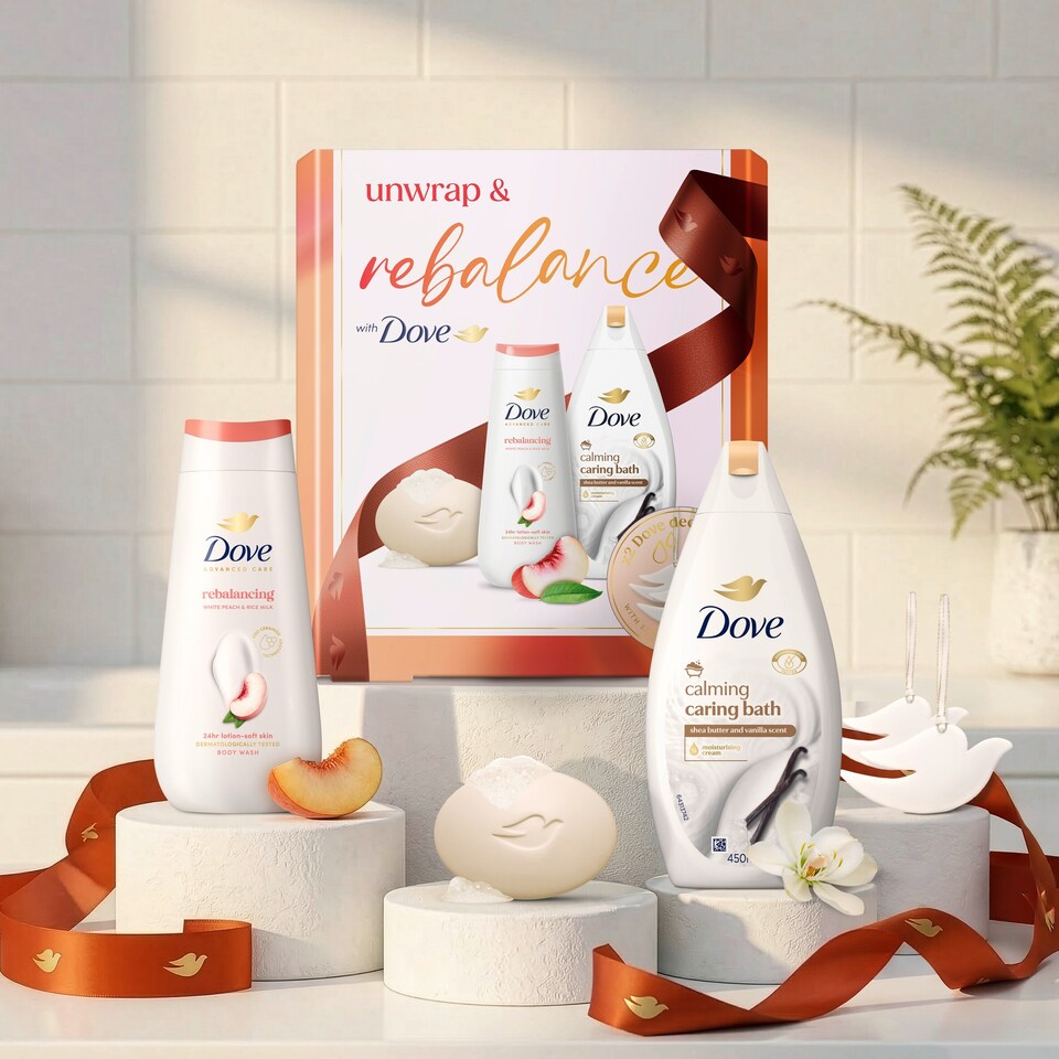 image 1 of Dove Unwrap & Rebalance with Scented Decorations Gift Set