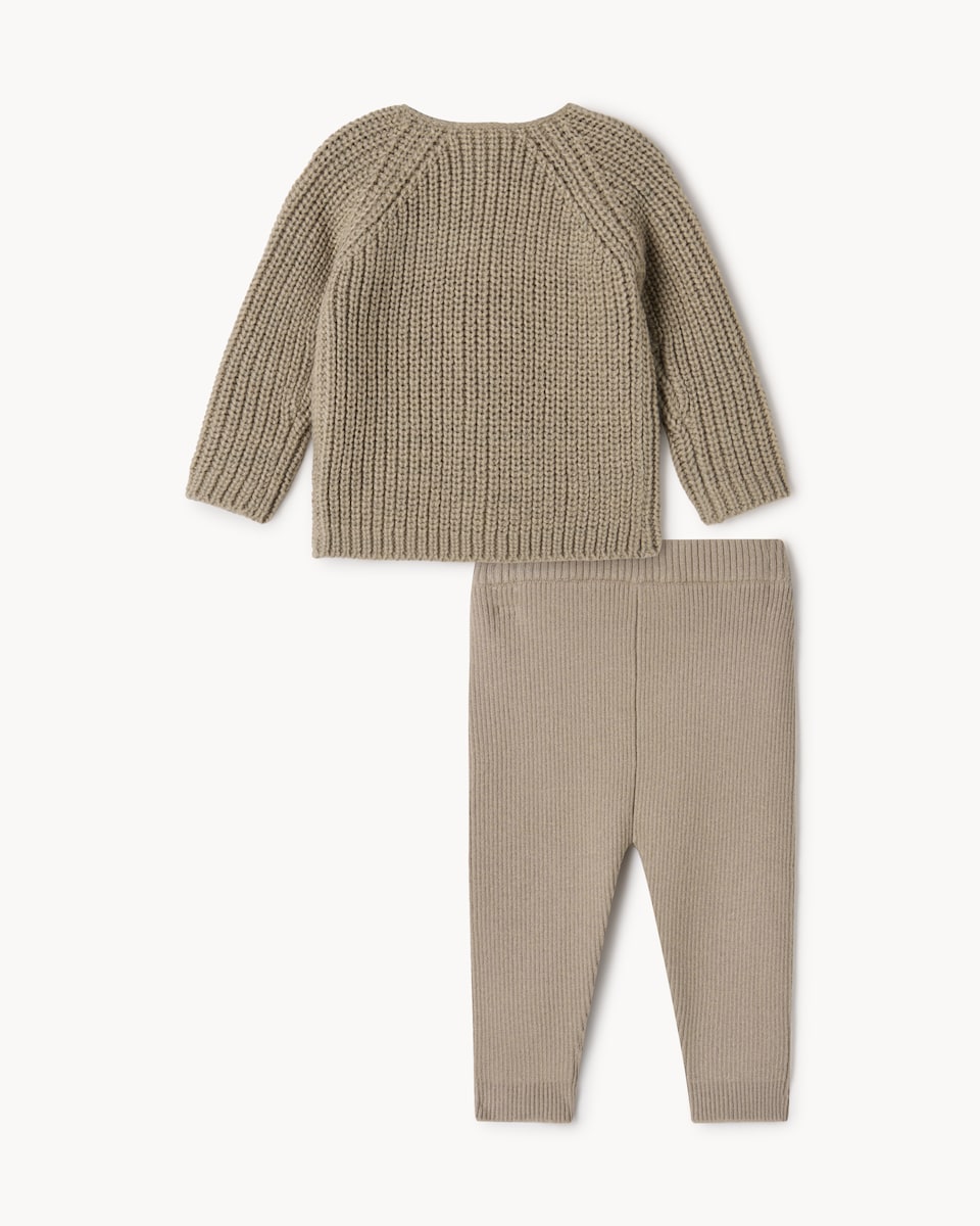 image 1 of F&F Baby Bow Cardigan and Trousers Set in Tan