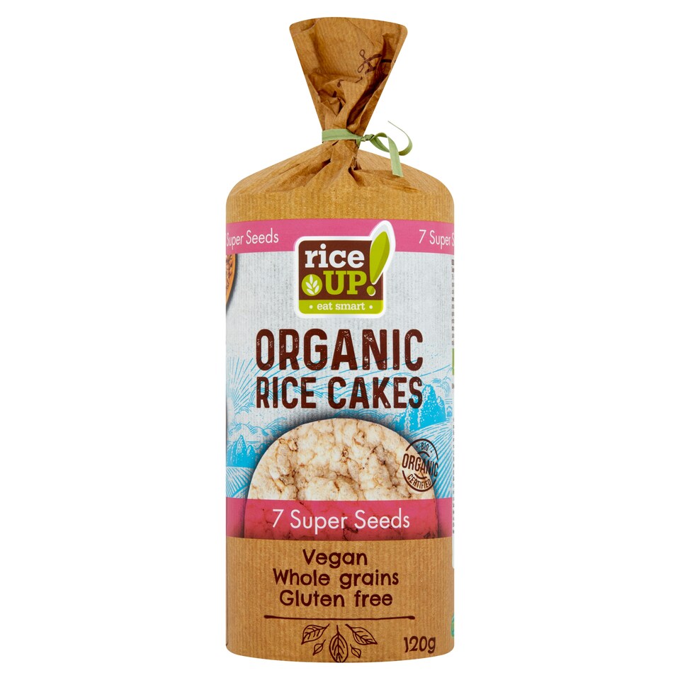 RiceUp! Eat Smart BIO puffasztott teljes kiőrlésű barna rizs szelet szupermagvakkal 120 g  1. kép