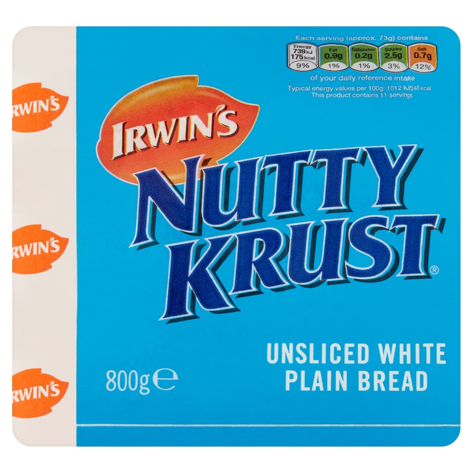 Irwin's Nutty Krust Unsliced White Plain Bread 800g
