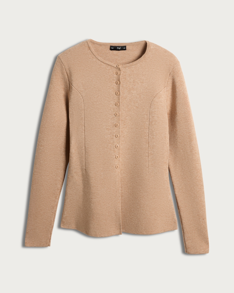 image 1 of F&F Knitted Button Front Cardigan in Camel
