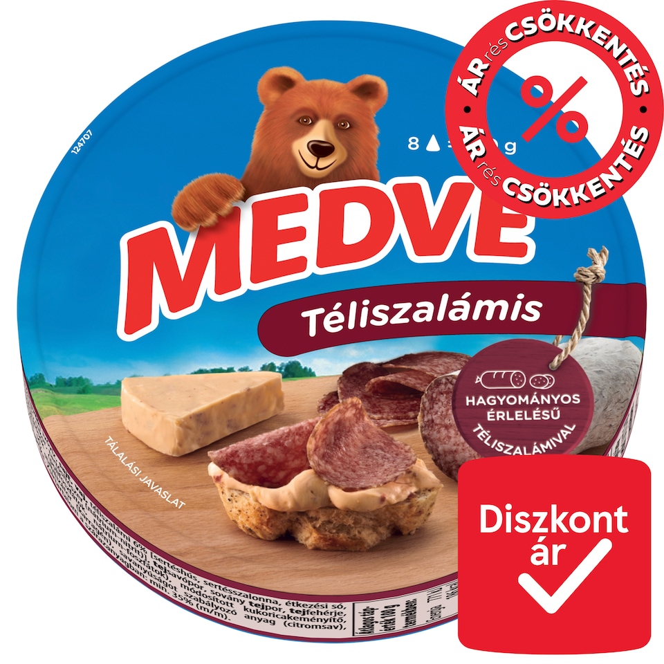 Medve Spreadable Processed Semi-Fat Cheese with Winter Salami 8 x 17,5 g (140 g)