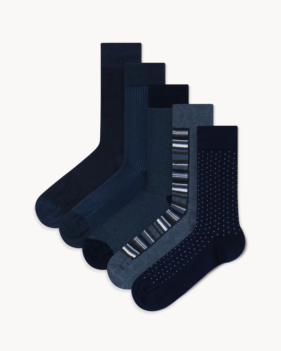F&F 5-Pack Cotton Blend Patterned Ankle Socks in Navy