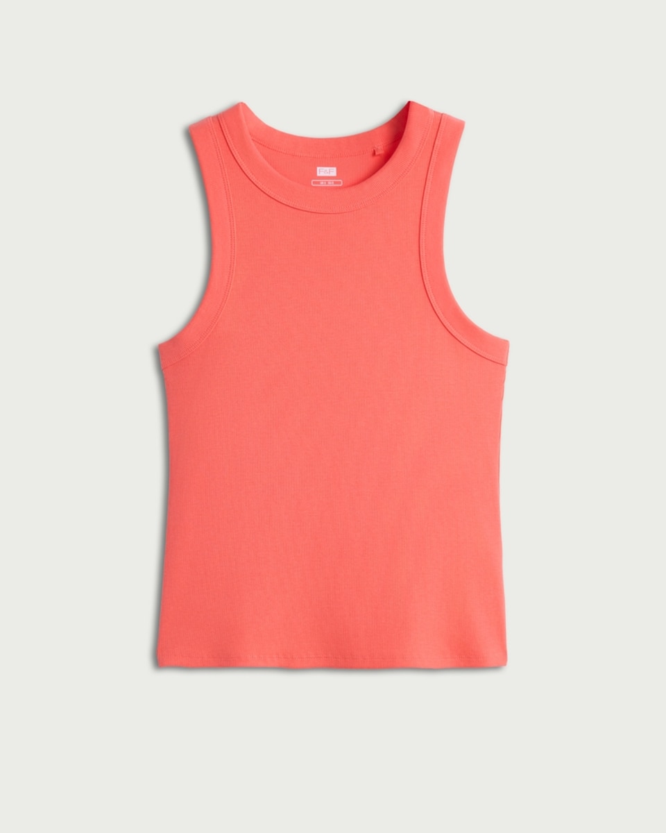 image 1 of F&F Cotton Rich Ribbed Racerback Vest in Coral