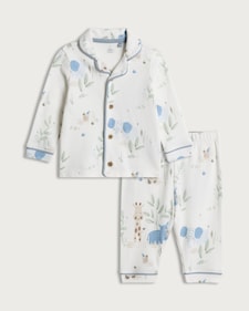 F&F Baby Pure Cotton Animal Print Pyjama Set in White
