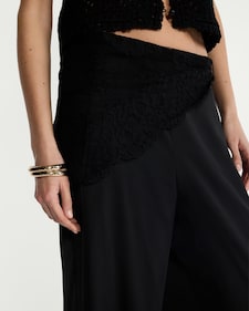 F&F Satin Lace Scarf Detail Wide Leg Trousers in Black