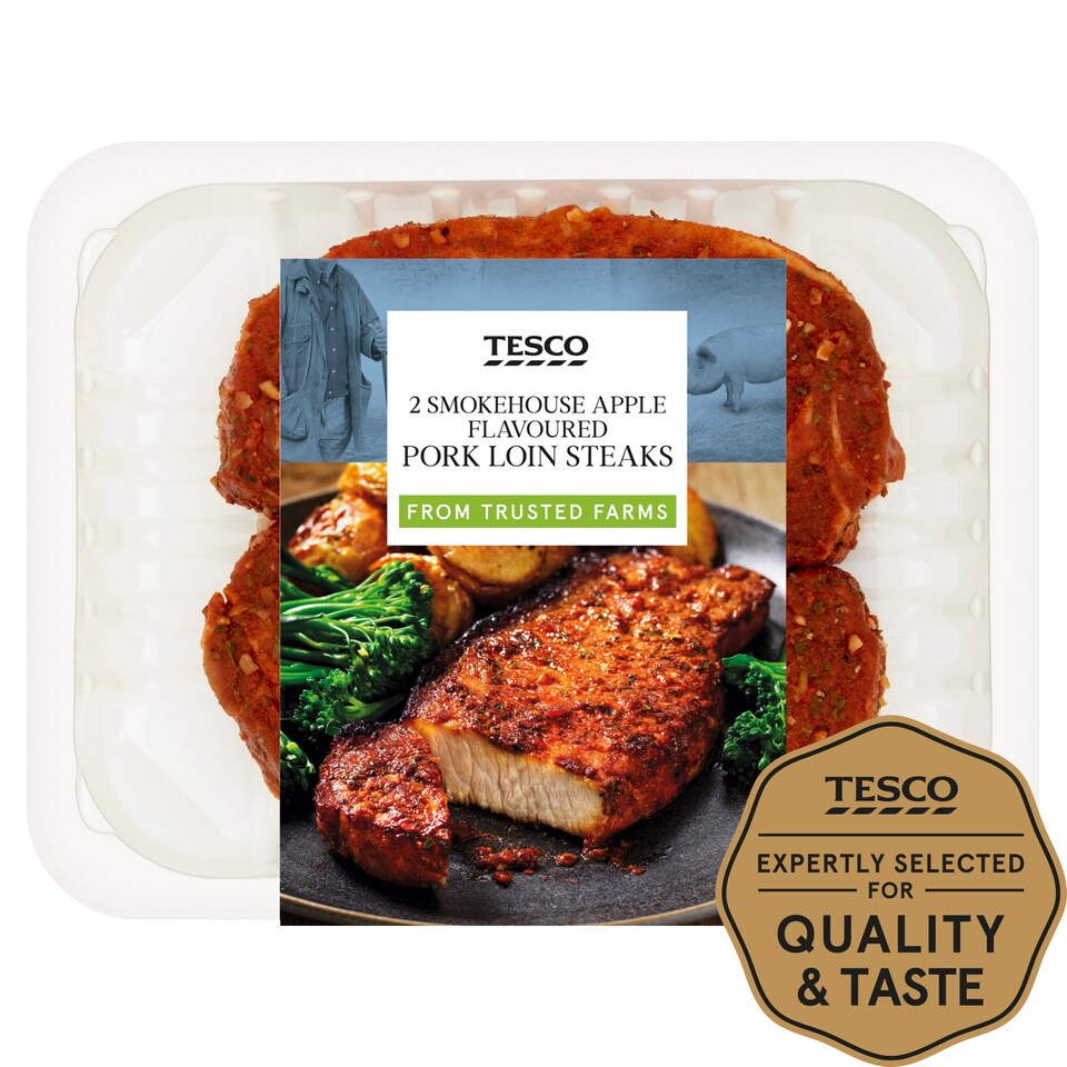 Tesco 2 Smokehouse Apple Flavoured Pork Loin Steaks 300G Tesco Groceries