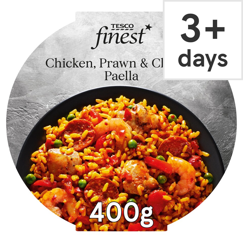 Tesco Finest Chicken, Chorizo & Prawn Paella 400g Tesco Groceries