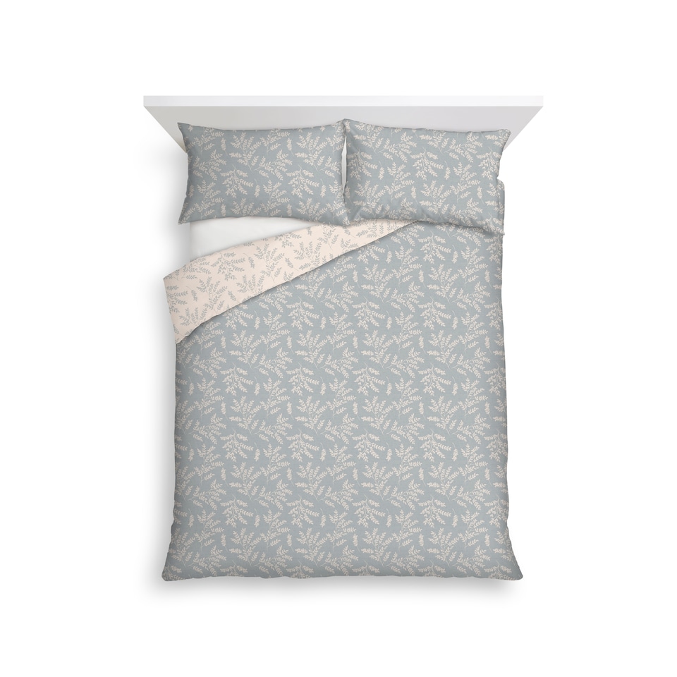 F&F Home Brushed Cotton Blue Leaf Duvet Cover Set King