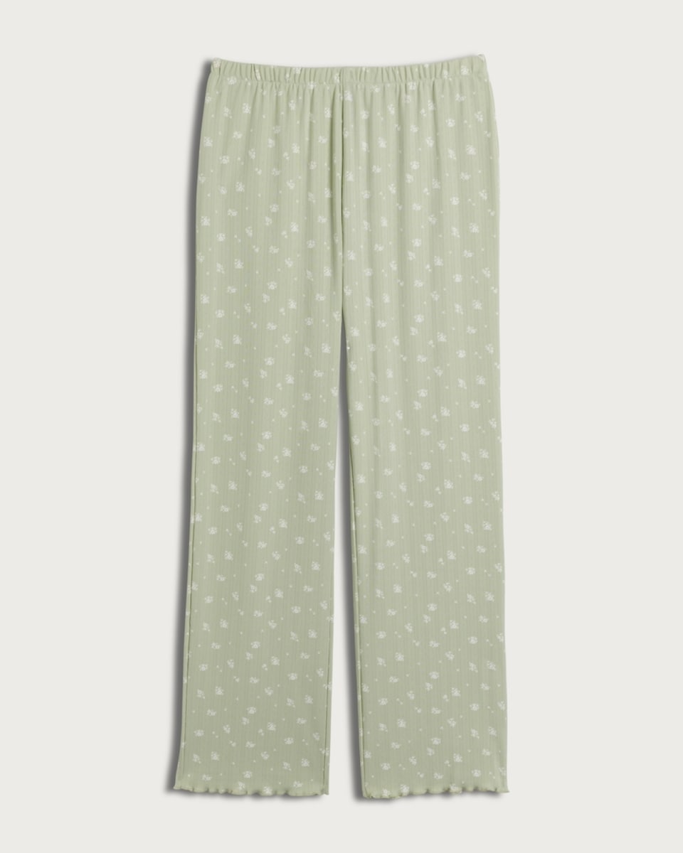 image 1 of F&F Pointelle Floral Print Wide Leg Pyjama Bottoms in Green