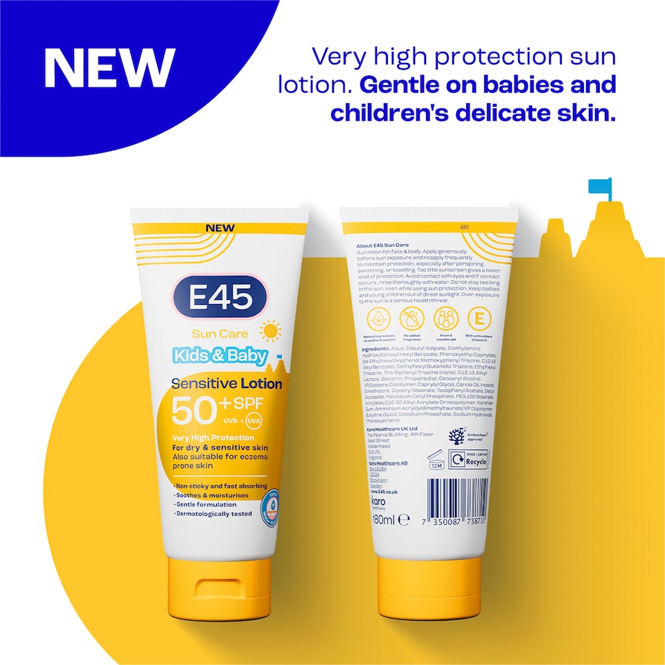 image 1 of E45 Sun Care Kids & Baby Sensitive Sun Cream Lotion SPF50+ 180ml