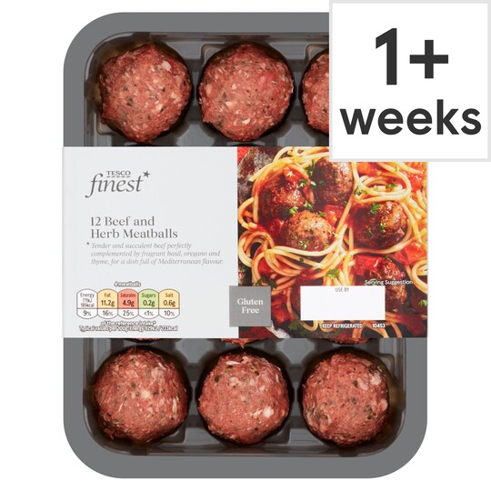 Tesco Finest 12 Beef & Herb Meatballs 336G Tesco Groceries