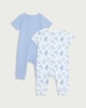 image 2 of F&F Baby 2-Pack Cotton Rich Holiday Short Sleeved Zip Up Rompers in Blue