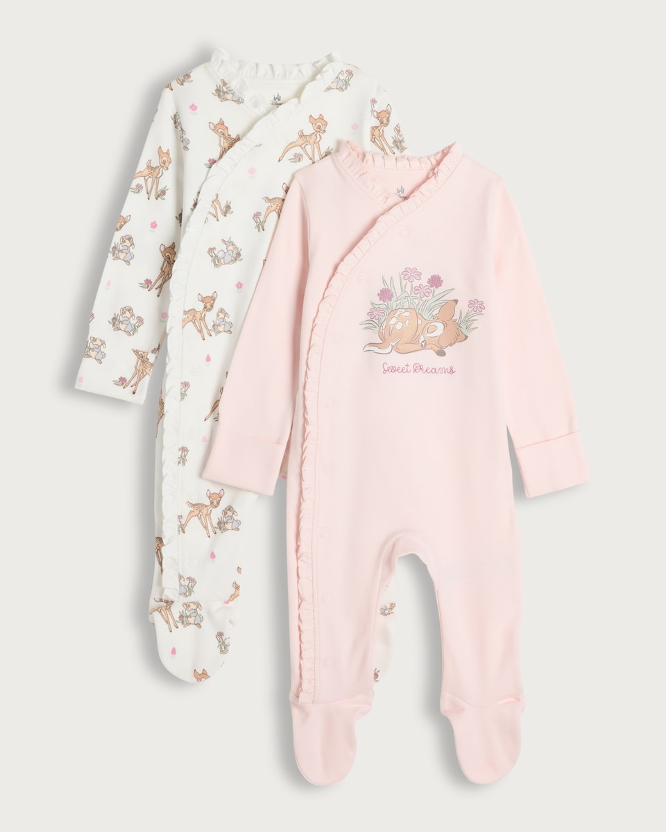 image 1 of Disney Bambi 2-Pack Pure Cotton Sweet Dreams Sleepsuits in Multi Pink
