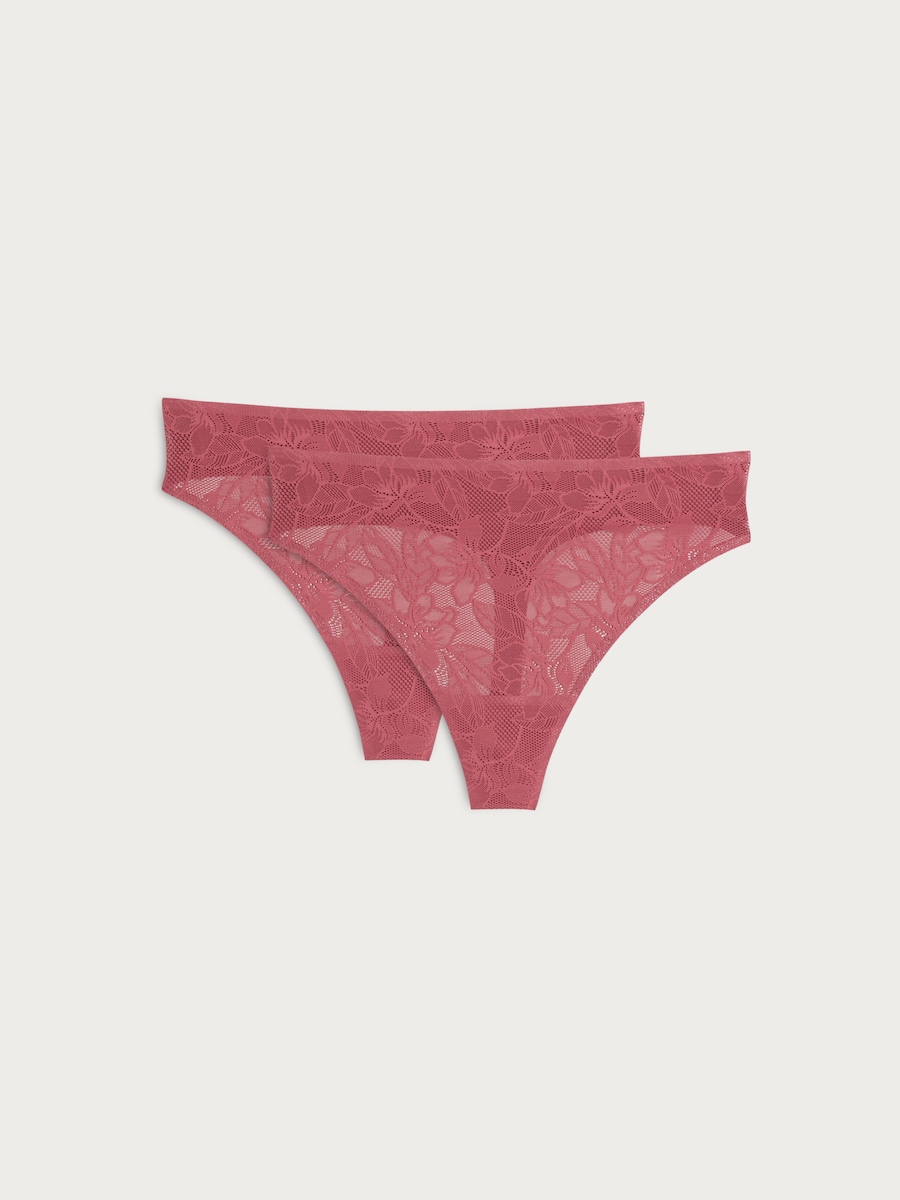image 1 of F&F 2-Pack Contour Lace Thongs in Purple
