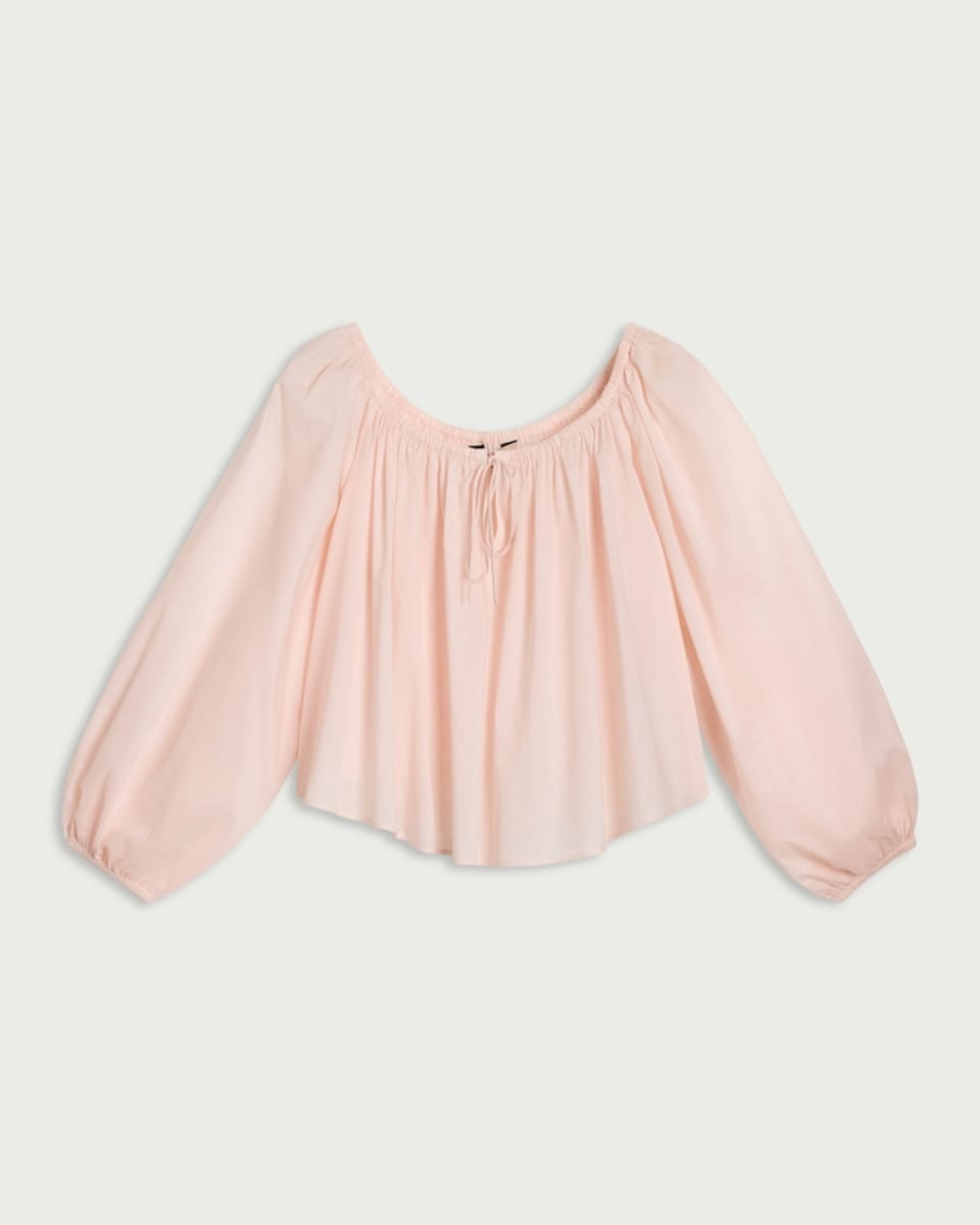 image 1 of F&F Pure Cotton Bardot Long Sleeved Blouse in Pink