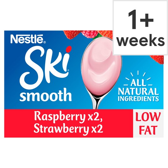 Ski Smooth Strawberry & Raspberry Yogurt 4X120g Tesco Groceries