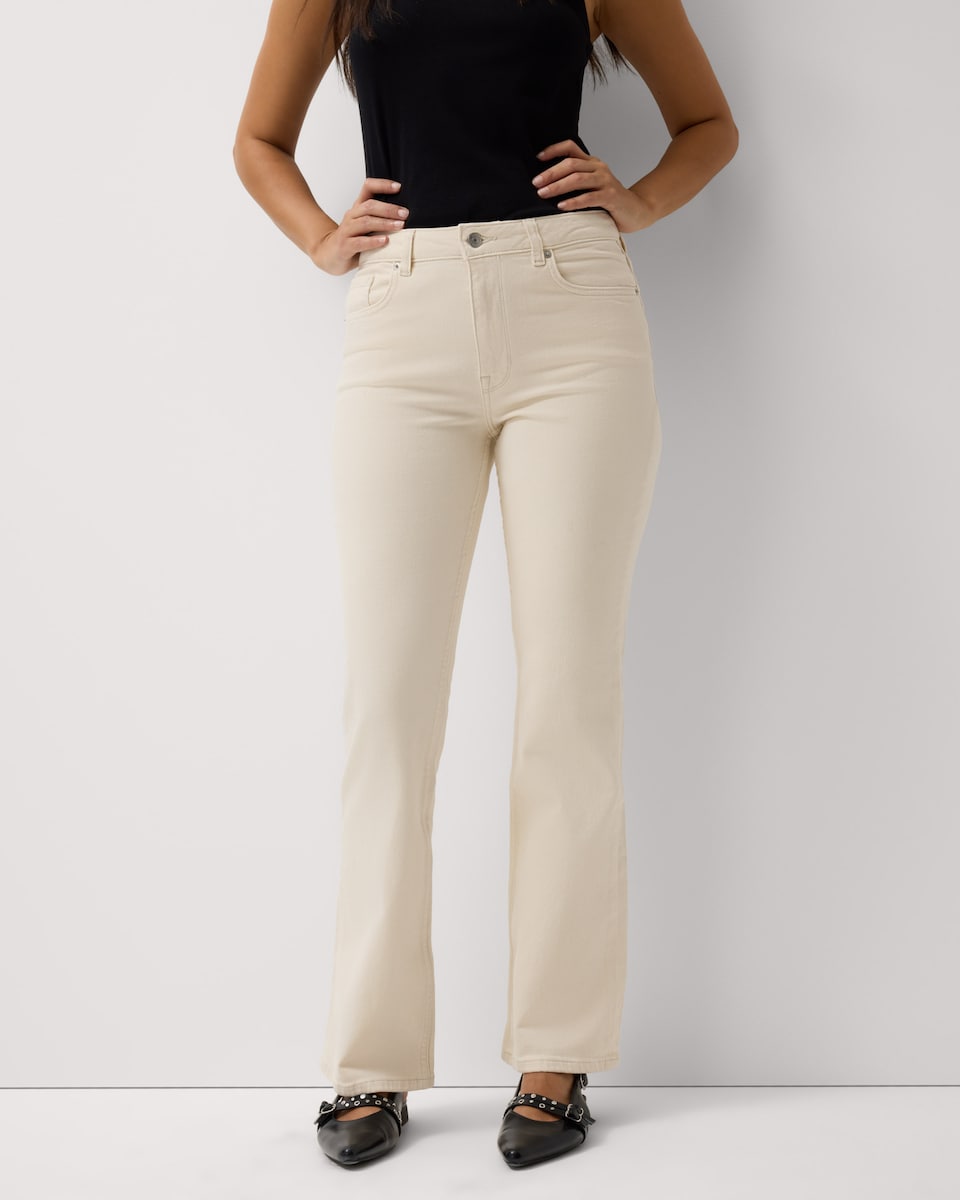 image 1 of F&F Mid Rise Bootcut Jeans in Cream