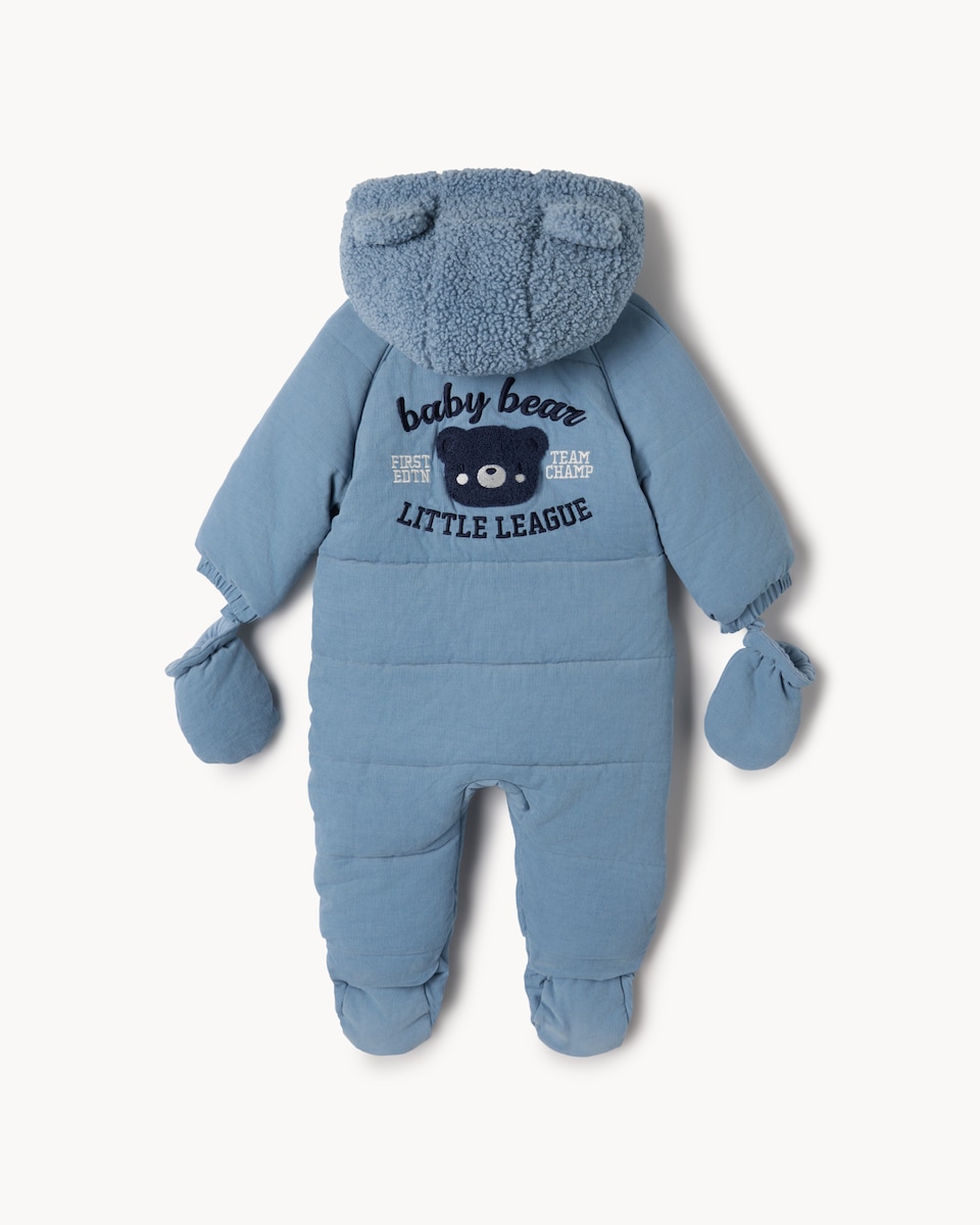 image 1 of F&F Baby Bear Hooded Pramsuit in Blue