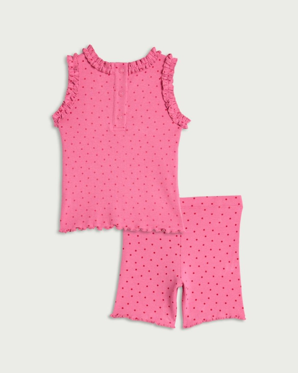 image 1 of F&F Baby 2-Piece Cotton Rich Polka Dot Set in Pink