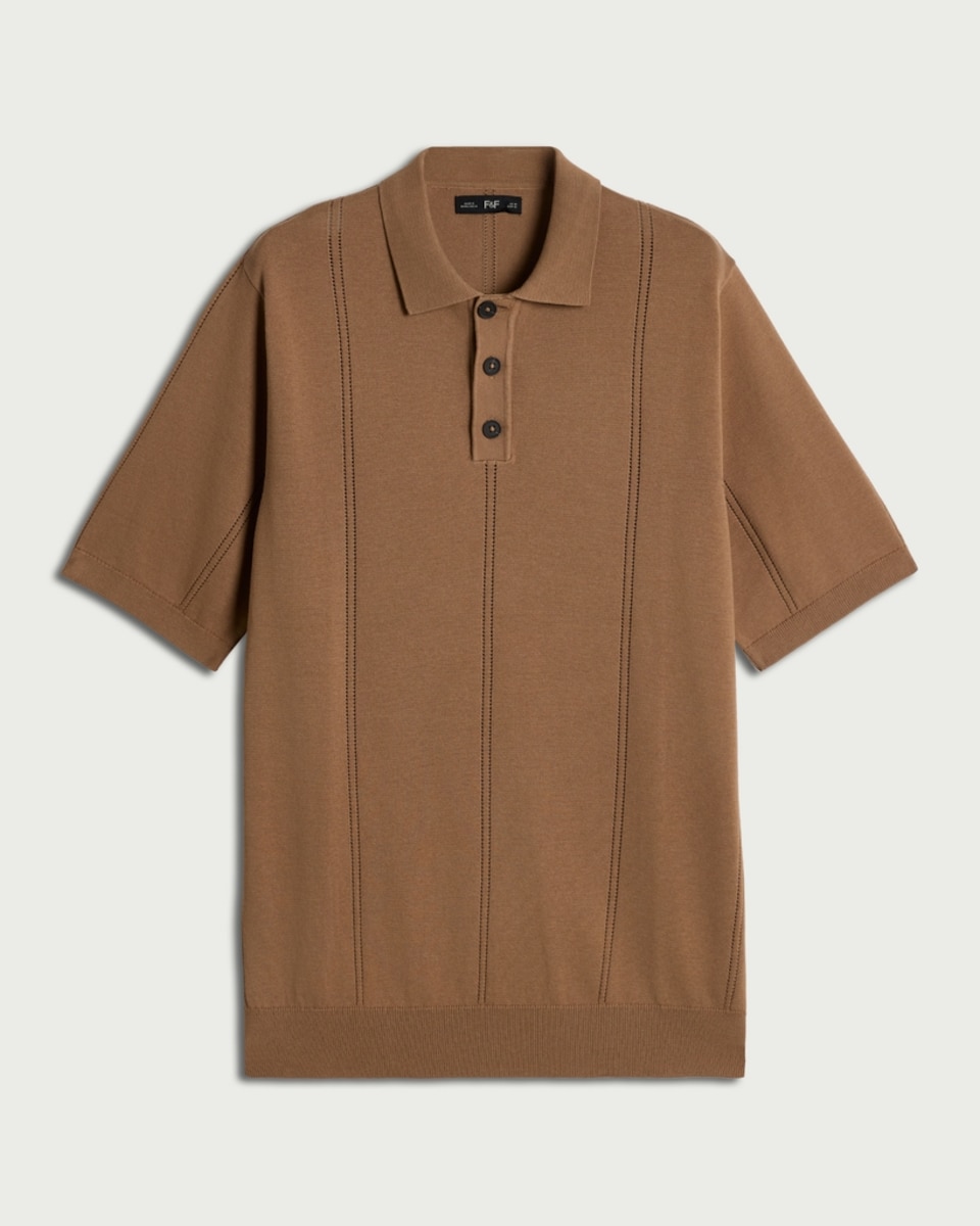 image 1 of F&F Pure Cotton Textured Polo Shirt in Neutral