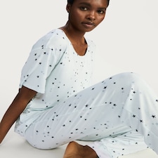 F&F Star Print Short Sleeved Pyjama Top in Multi Blue