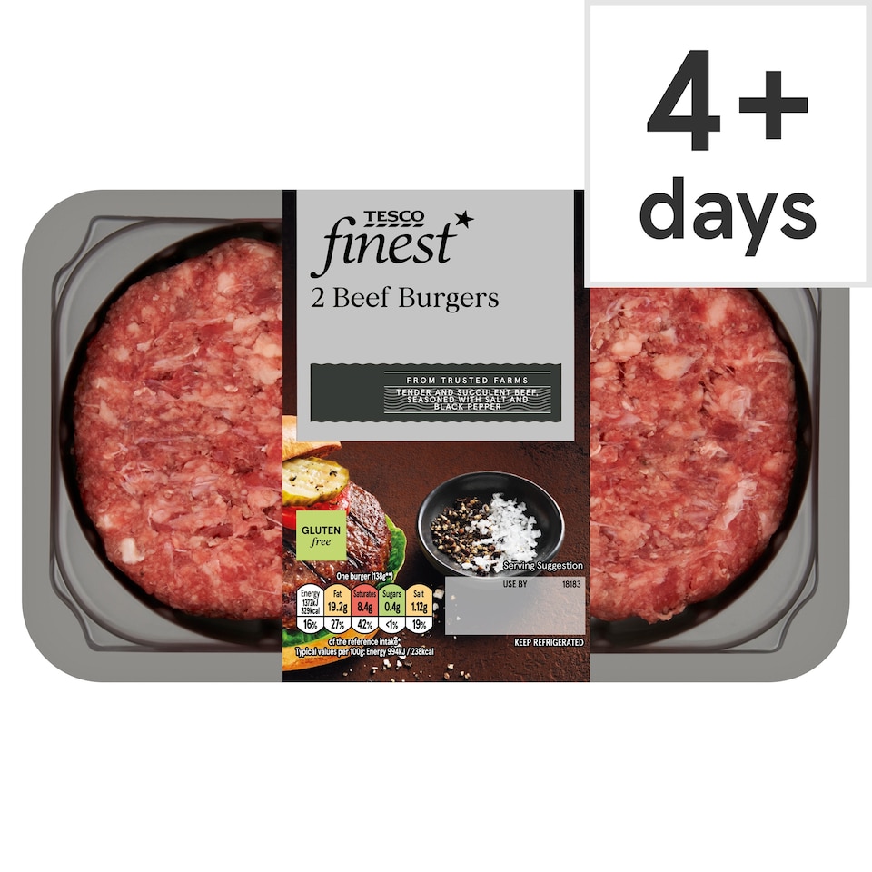 Tesco Finest 2 Beef Burgers 340g