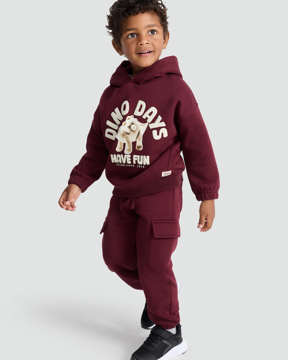 image 1 of F&F Boys Cotton Rich Dino Days Hoodie and Joggers Set in Purple