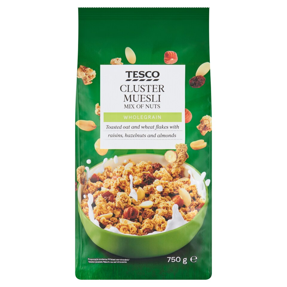 Tesco Zapékané müsli s rozinkami, arašídy, mandlemi a lískovými ořechy 750g