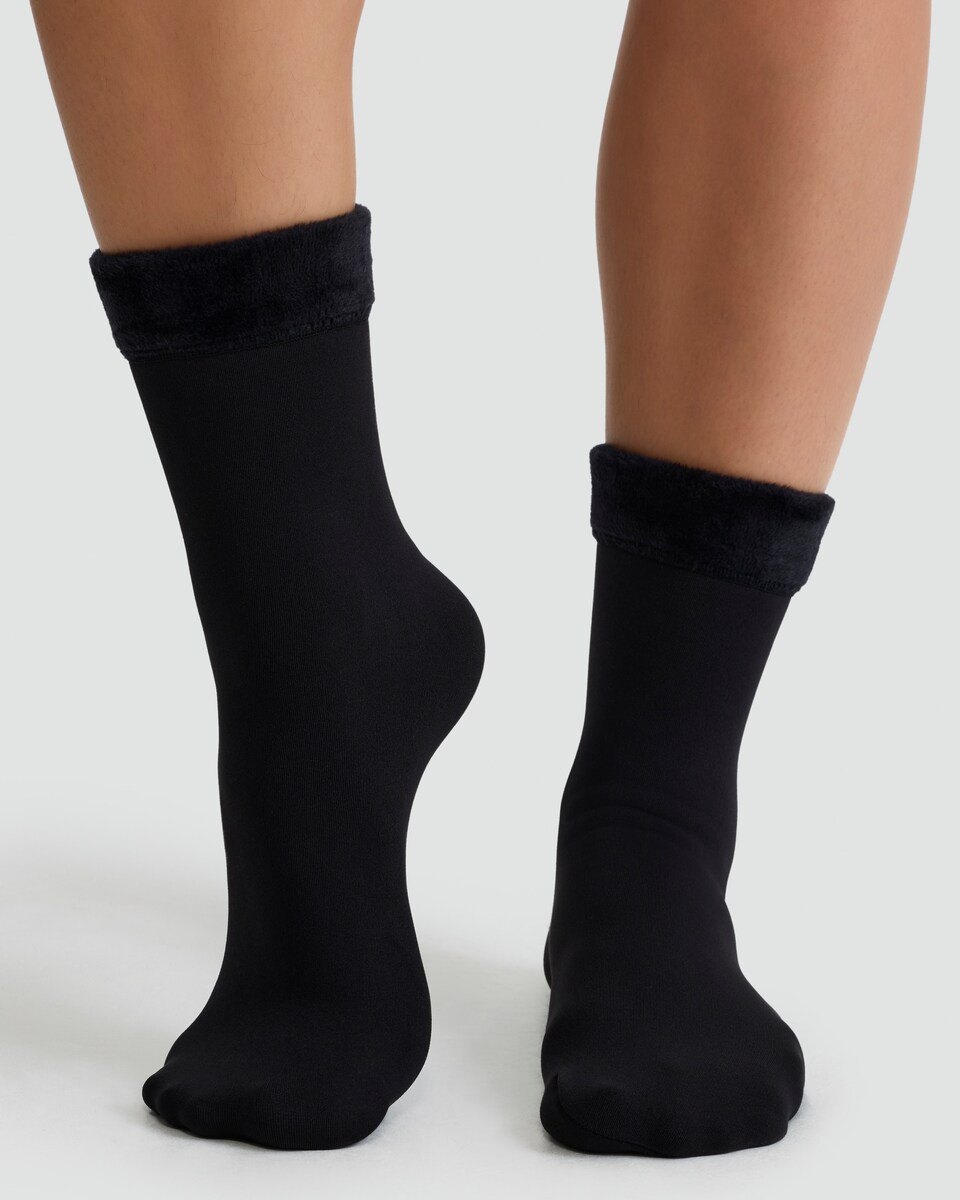 image 1 of F&F WARMPLUS™ Medium Warmth Velvet Thermal Socks in Black