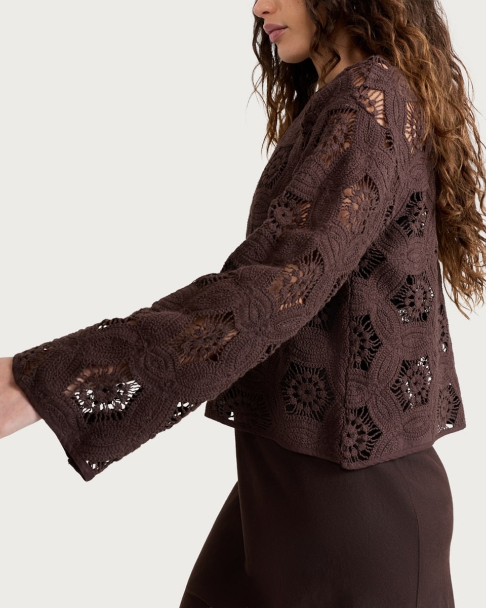 image 1 of F&F Pure Cotton Crochet Look Top in Brown