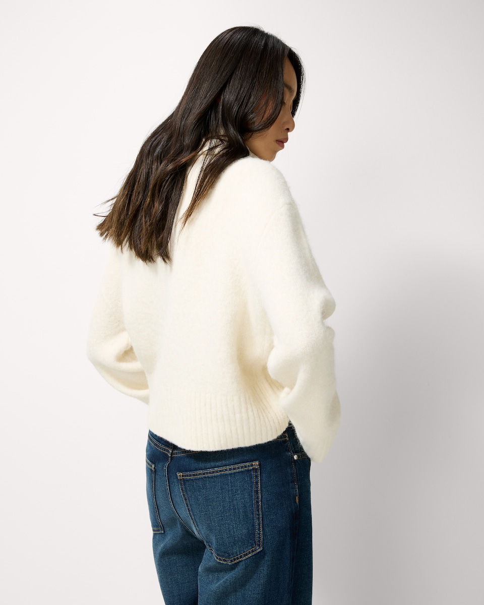 image 1 of F&F Roll Neck Zip Up Cardigan with Wool in Cream
