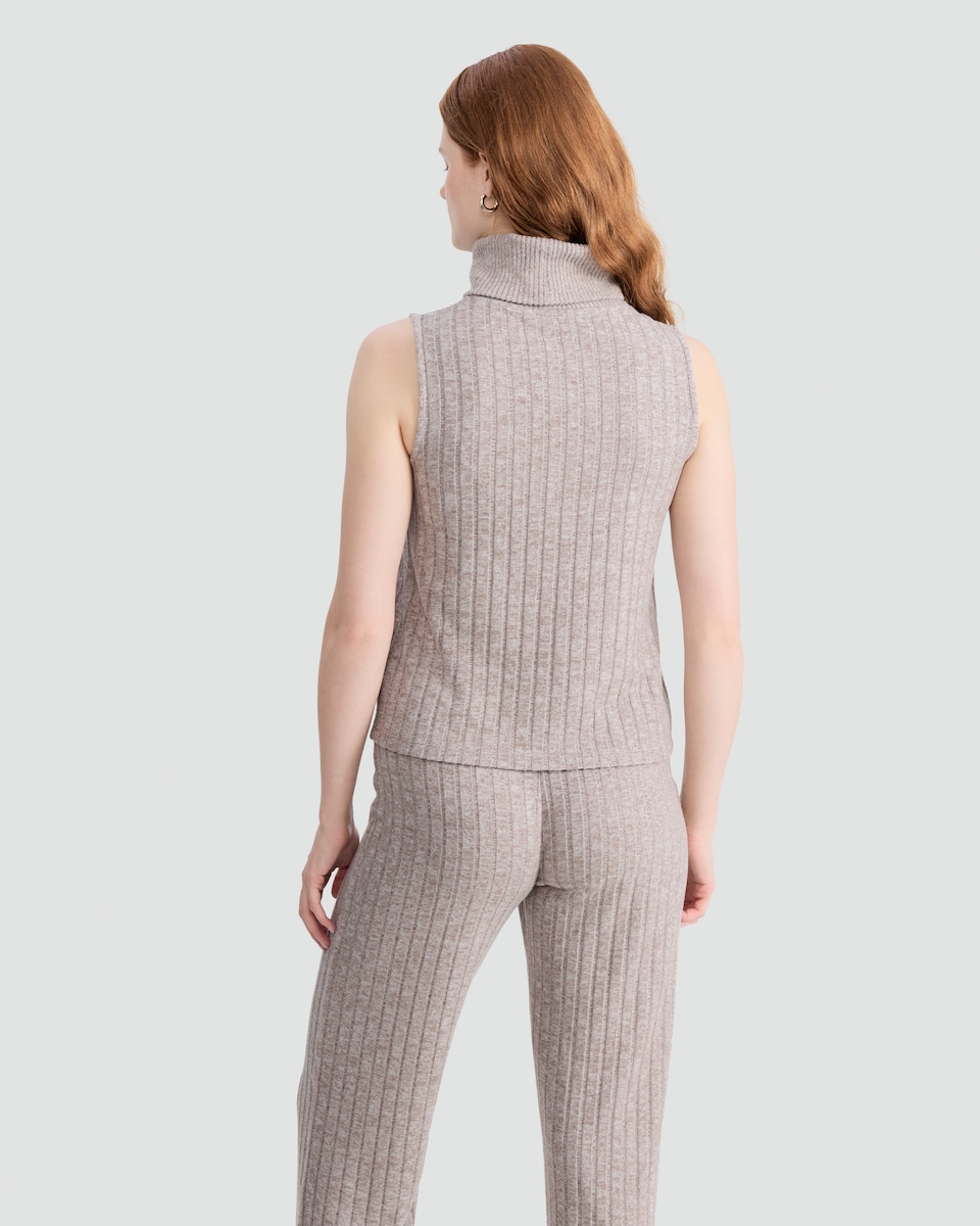 image 1 of F&F Ribbed Roll Neck Sleeveless Co-ord Top in Neutral